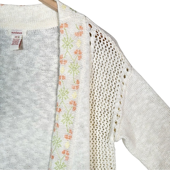 SUNDANCE Embroidered Lattice Lace Open Front Cotton/Linen Blend Duster Cardigan - Picture 5 of 10